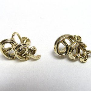 Vintage Coro MODERN Goldtone SWIRL Screw Back EARRINGS Fluid Circles Mid Century